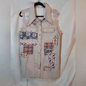 POL Hit The Streets Patchwork Denim Boho Vest Dress